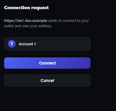 dApp connection approval popup